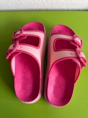 Coach Lucy Rubber Pink Two-Tone Platform Slide Sandals Size 6B
